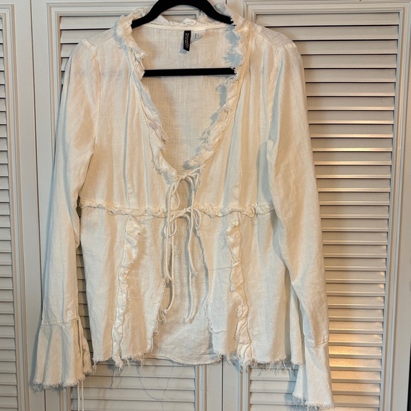 Divided Tops - Divided Cream Ruffle Tie-Front Blouse